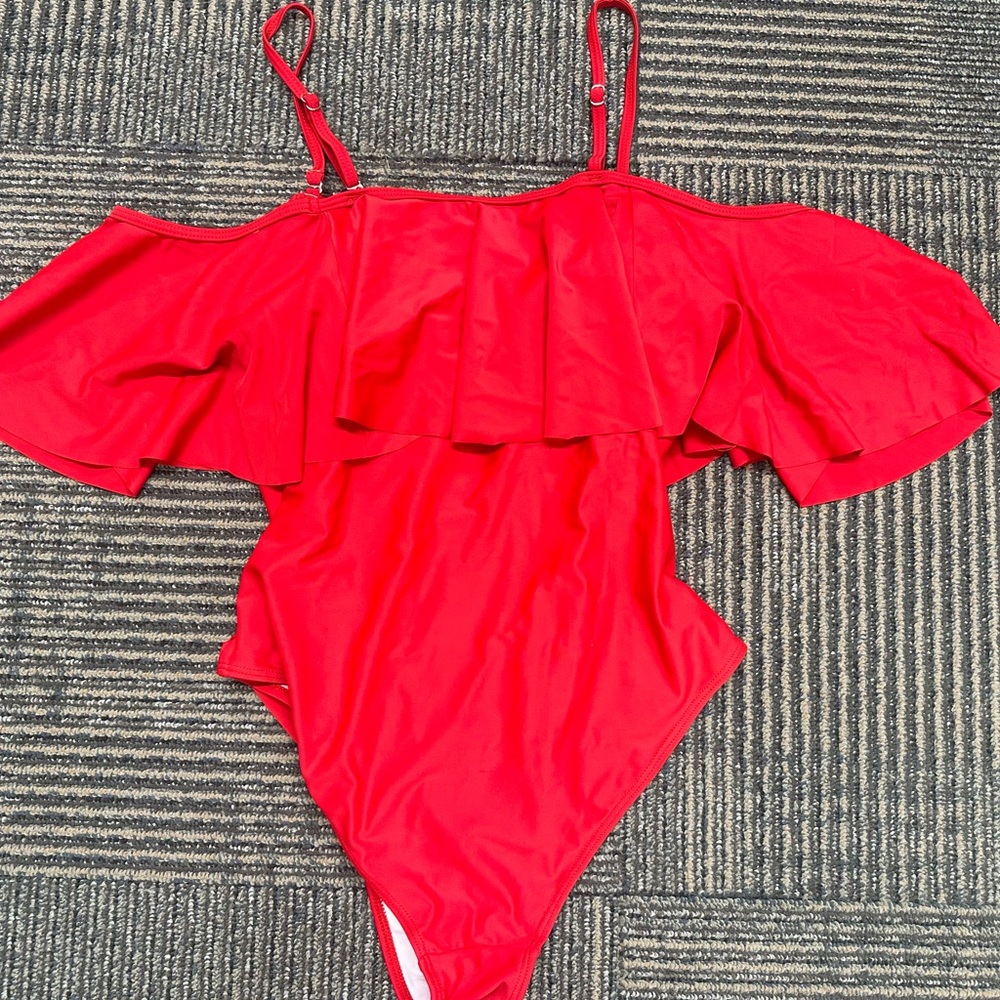 NWT Holipick Swimsuit Ruffle One piece Off Shoulder Sz M - Picture 3 of 6